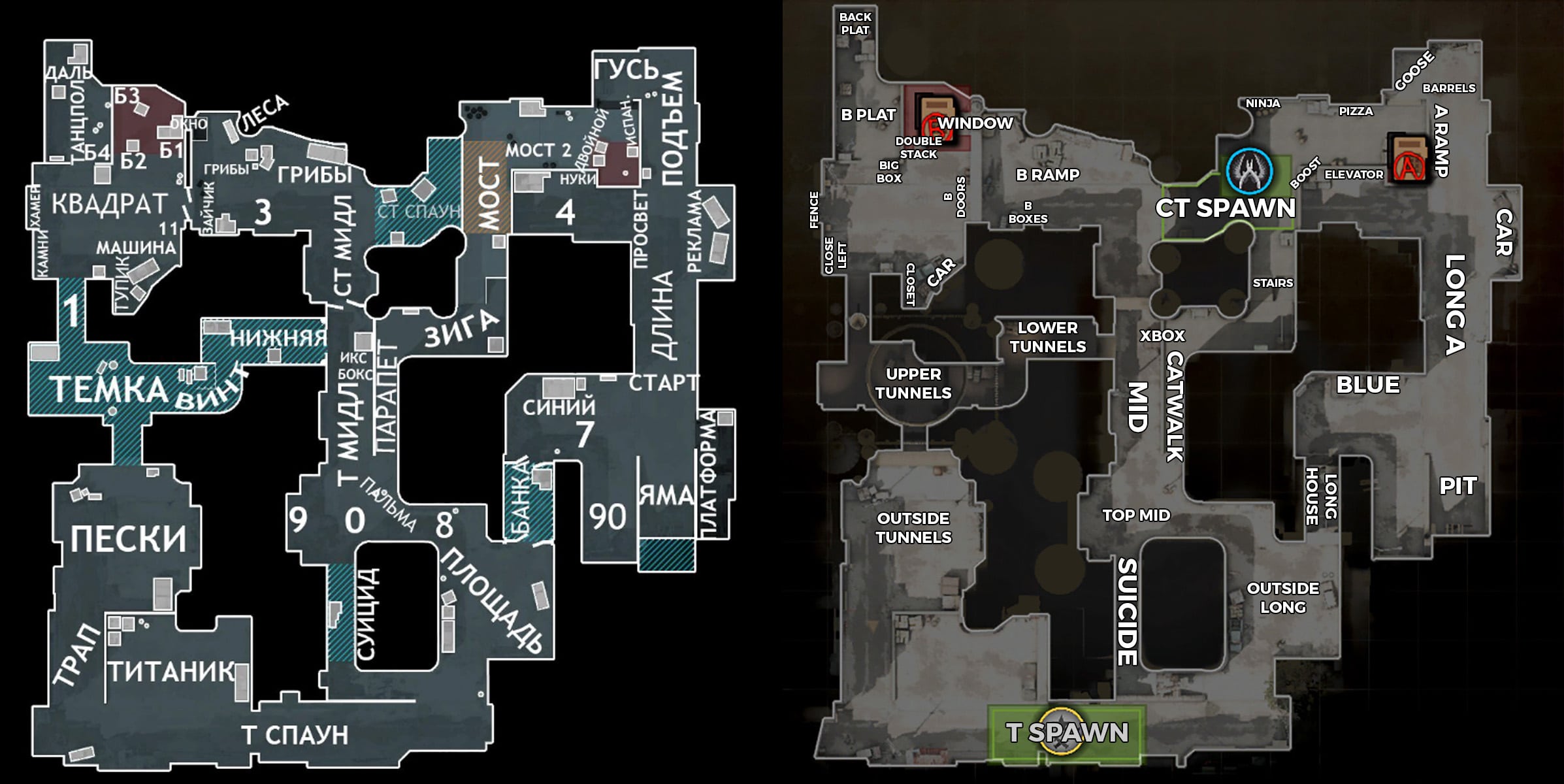 Обозначения на карте Dust 2